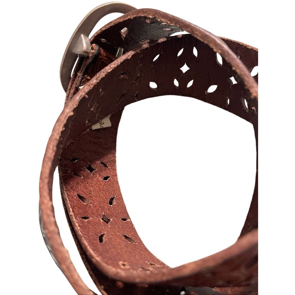 Fossil Women’s Pewter Leather Belt Laser Cutouts Bohemian size Medium - Picture 9 of 12